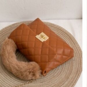Mini Handbag with Faux Fur Handle